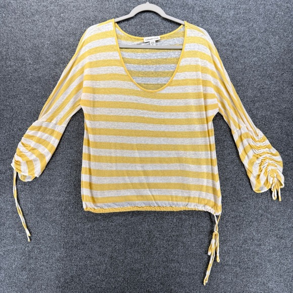 Coldwater Creek Tops - Coldwater Creek Top Womens XL 100% Linen Yellow Striped Casual Preppy Nautical